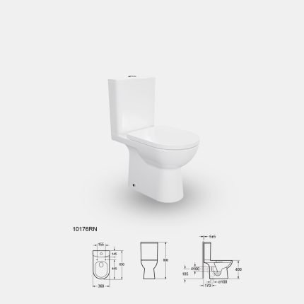 Close Coupled Open-Back Rimless Ceramic Toilet With Round Seat