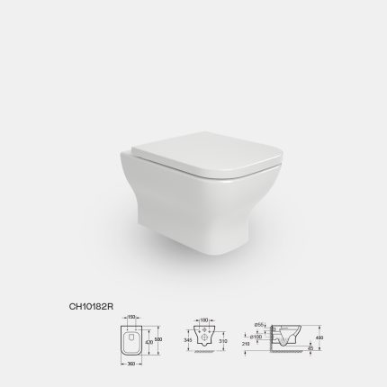 Wall-Hung Rimless Ceramic Toilet With Square Seat