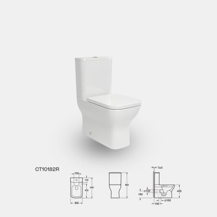 Close Coupled Rimless Ceramic Toilet With Square Seat