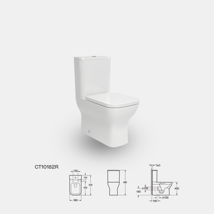 Close Coupled Rimless Ceramic Toilet With Square Seat