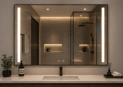 Mirror 80x70 with LED 4MM SS Frame NAE002 C/ware