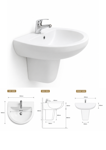 Wash Basin with Semi Padestal LPA-1003 Castleware